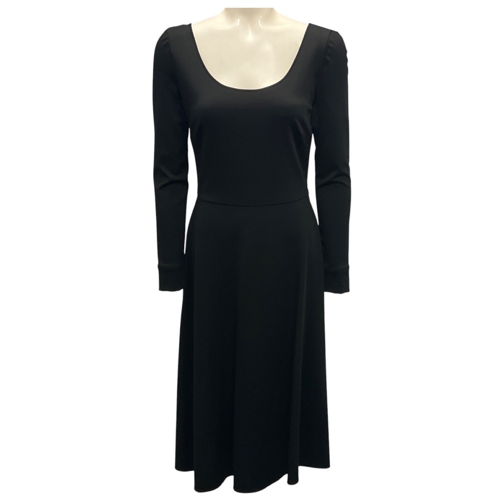RALPH LAUREN COLLECTION BLACK LONG SLEEVED STRETCH JERSEY MIDI DRESS